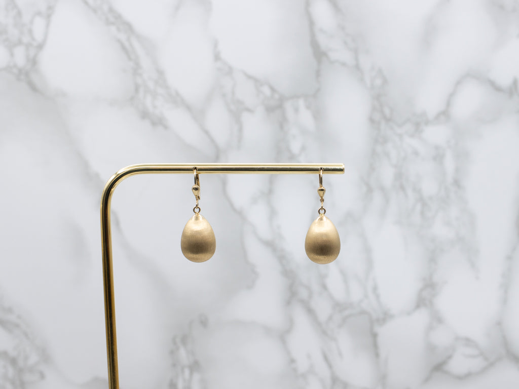 Brushed Italian Gold Teardrop Shaped Drop Earrings