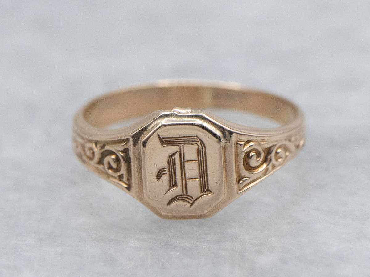 Antique Old English Letter "D" Mini Signet Ring
