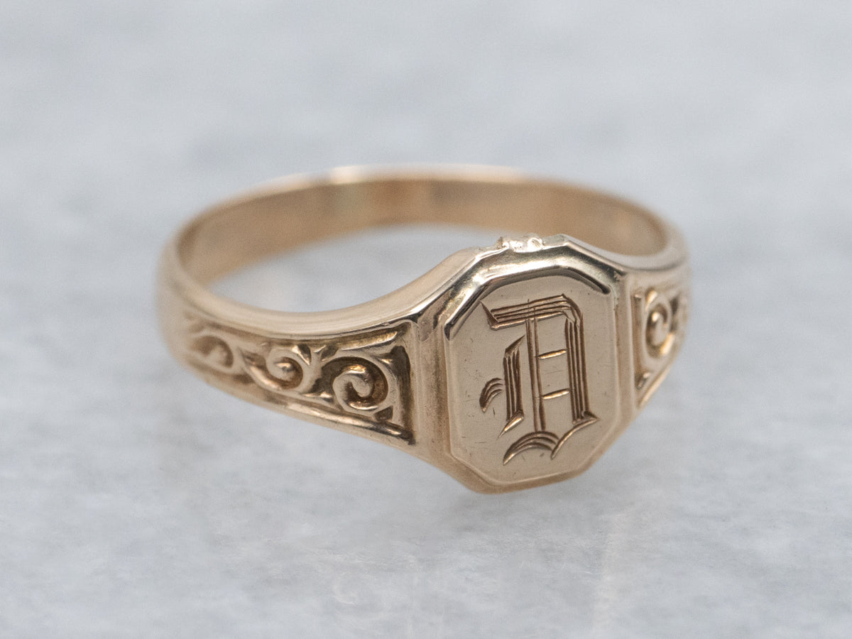 Antique Old English Letter "D" Mini Signet Ring