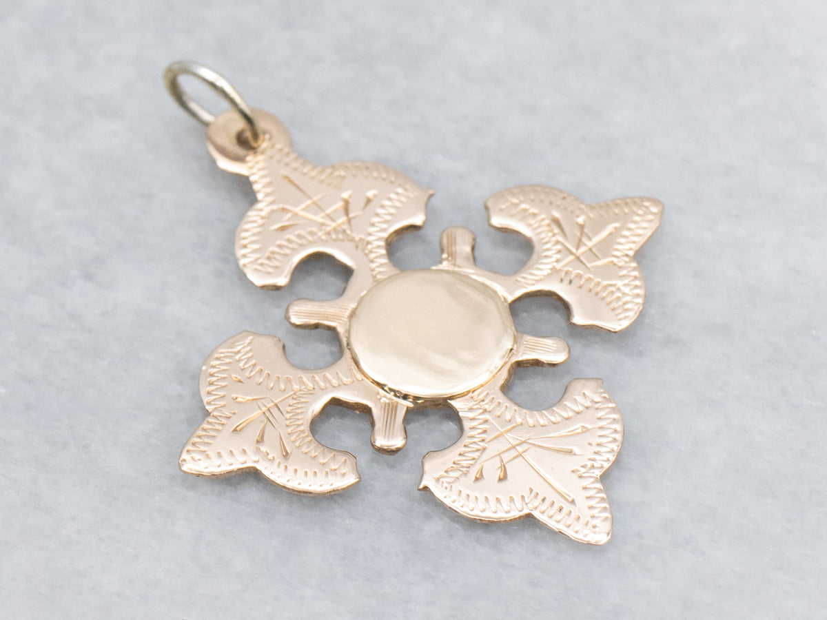 Antique Gold Maltese Cross Pendant with Engravable Center
