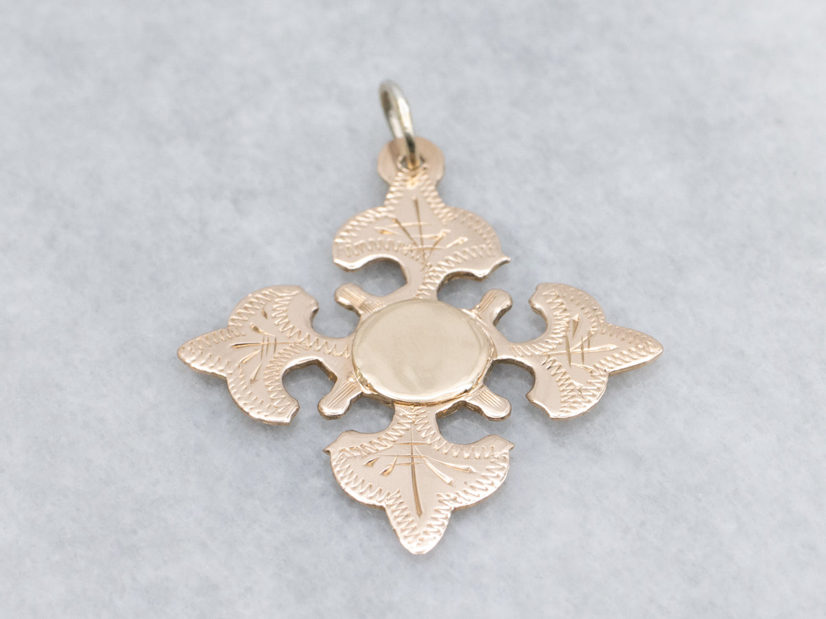 Antique Gold Maltese Cross Pendant with Engravable Center