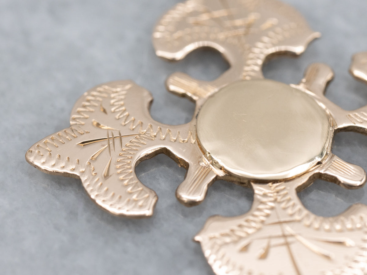 Antique Gold Maltese Cross Pendant with Engravable Center