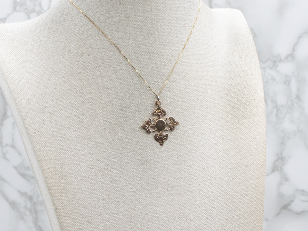 Antique Gold Maltese Cross Pendant with Engravable Center