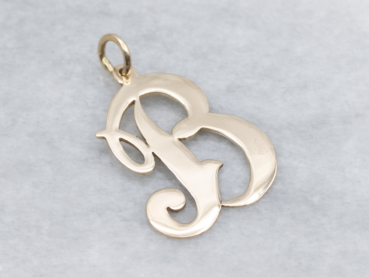 Scrolling Gold Cursive Letter "B" Initial Pendant