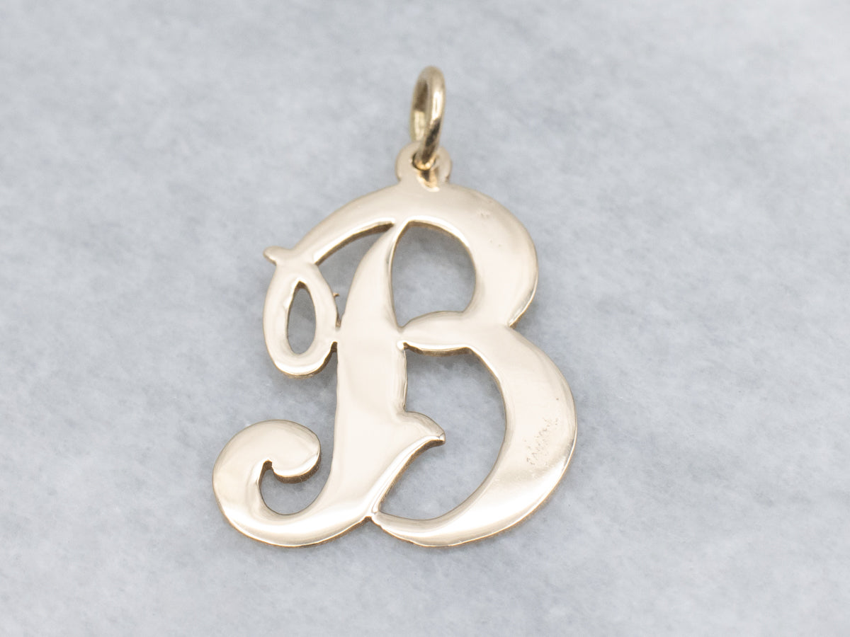 Scrolling Gold Cursive Letter "B" Initial Pendant