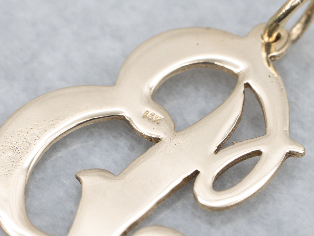 Scrolling Gold Cursive Letter "B" Initial Pendant