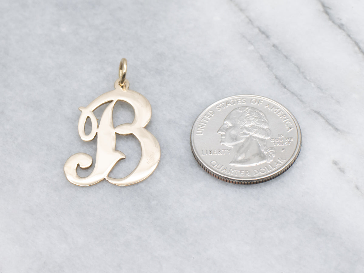Scrolling Gold Cursive Letter "B" Initial Pendant