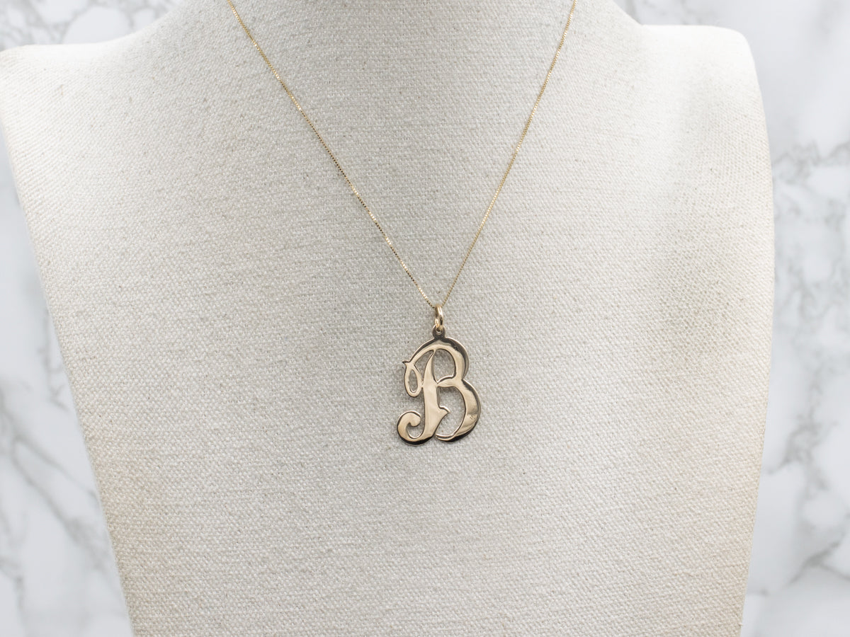 Scrolling Gold Cursive Letter "B" Initial Pendant