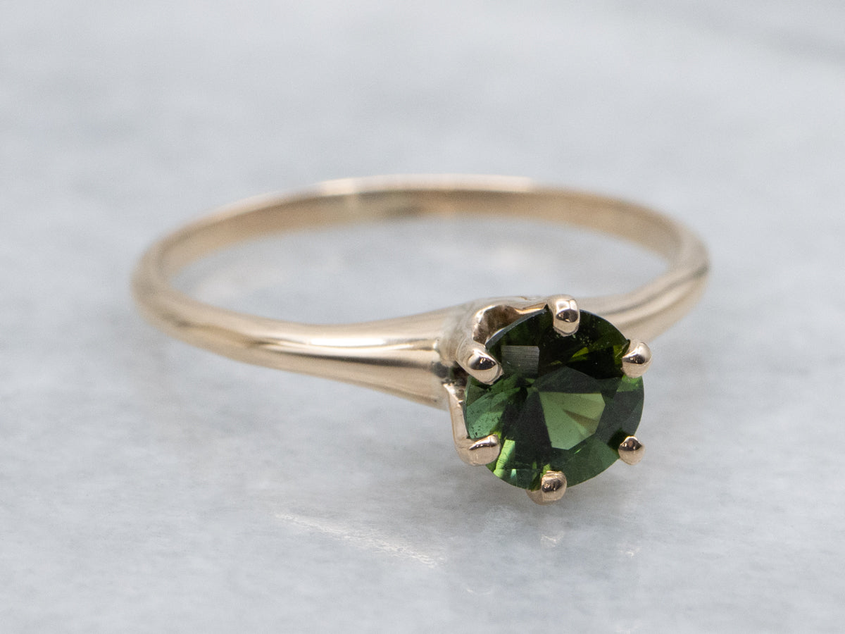 Round-Cut Green Tourmaline Yellow Gold Solitaire Ring