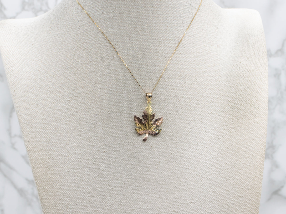 Two-Tone Gold Maple Leaf Pendant