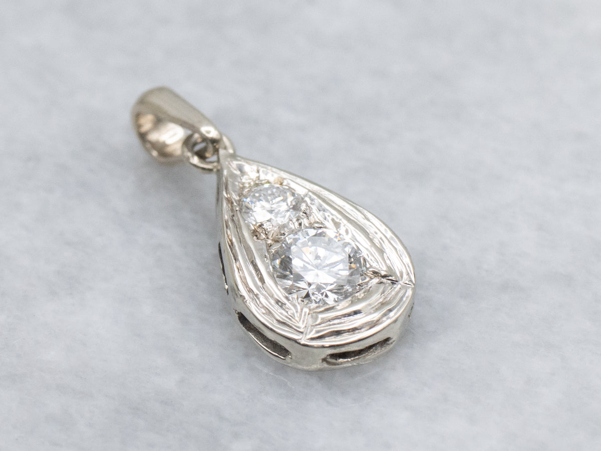 Double Diamond White Gold Teardrop Pendant