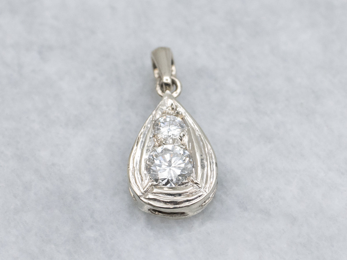 Double Diamond White Gold Teardrop Pendant