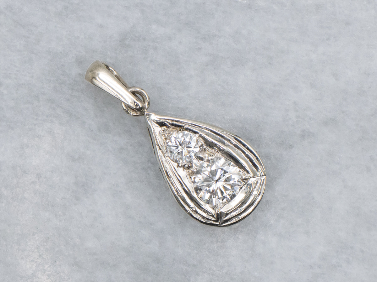 Double Diamond White Gold Teardrop Pendant