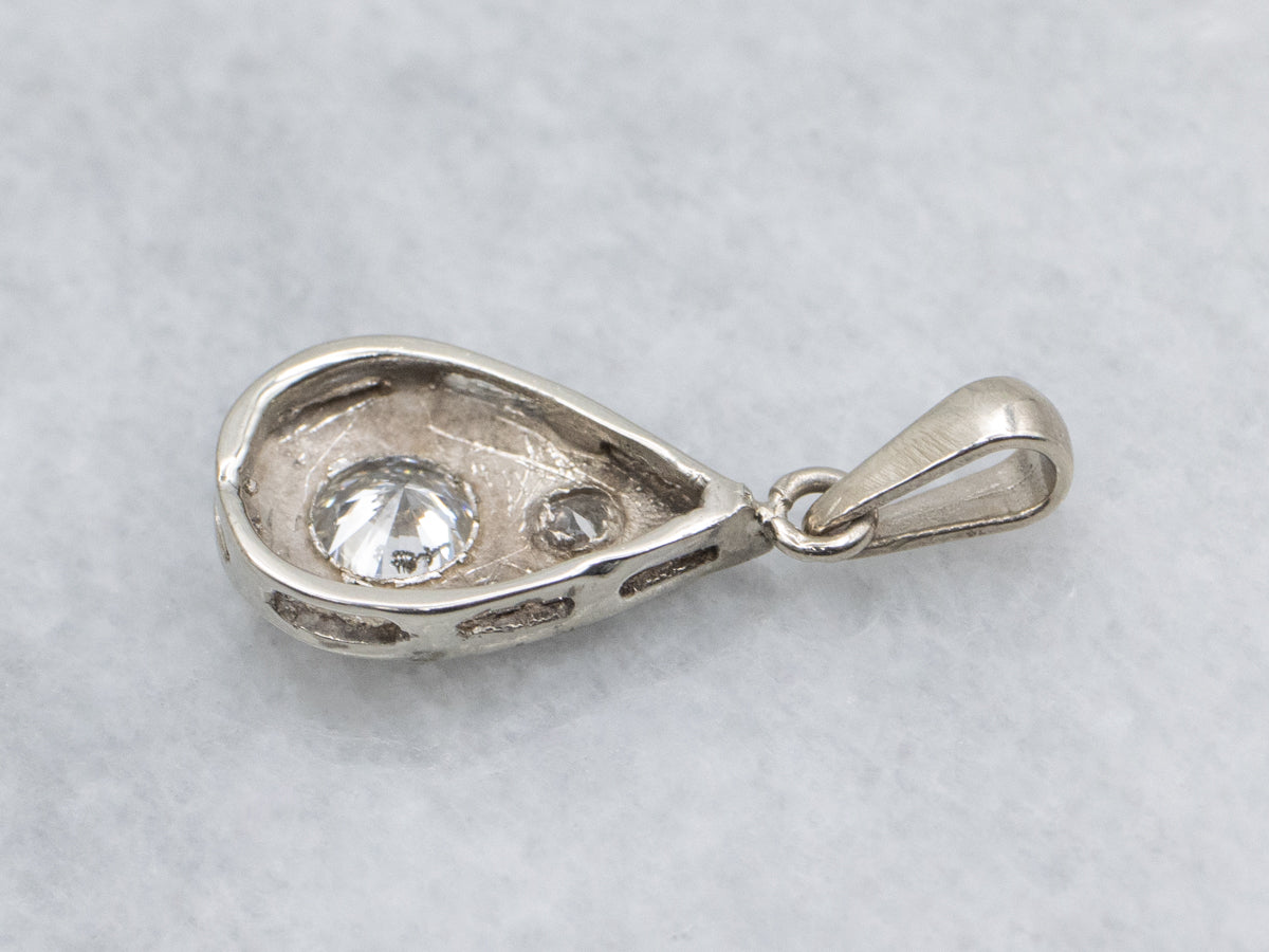 Double Diamond White Gold Teardrop Pendant