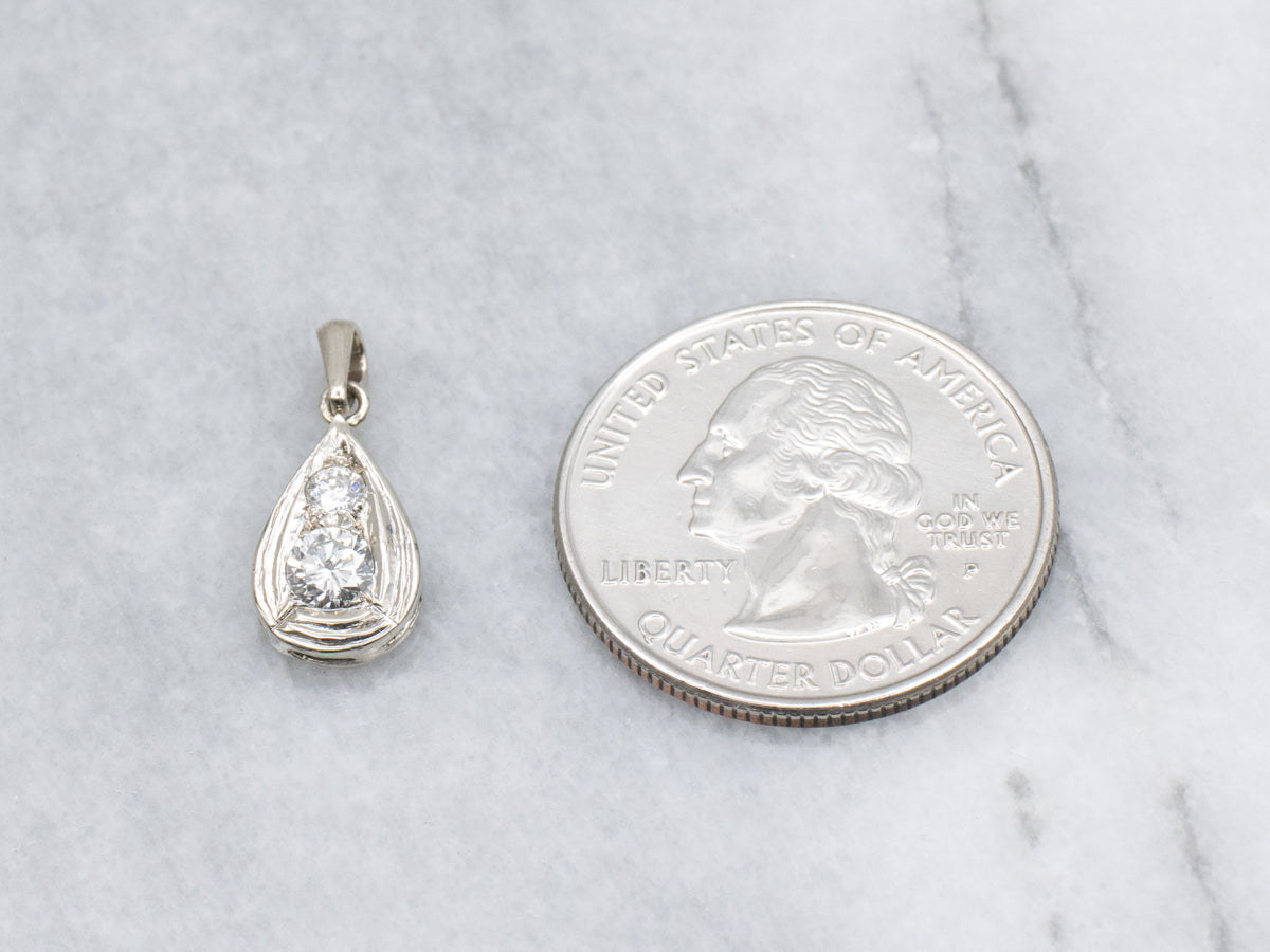 Double Diamond White Gold Teardrop Pendant