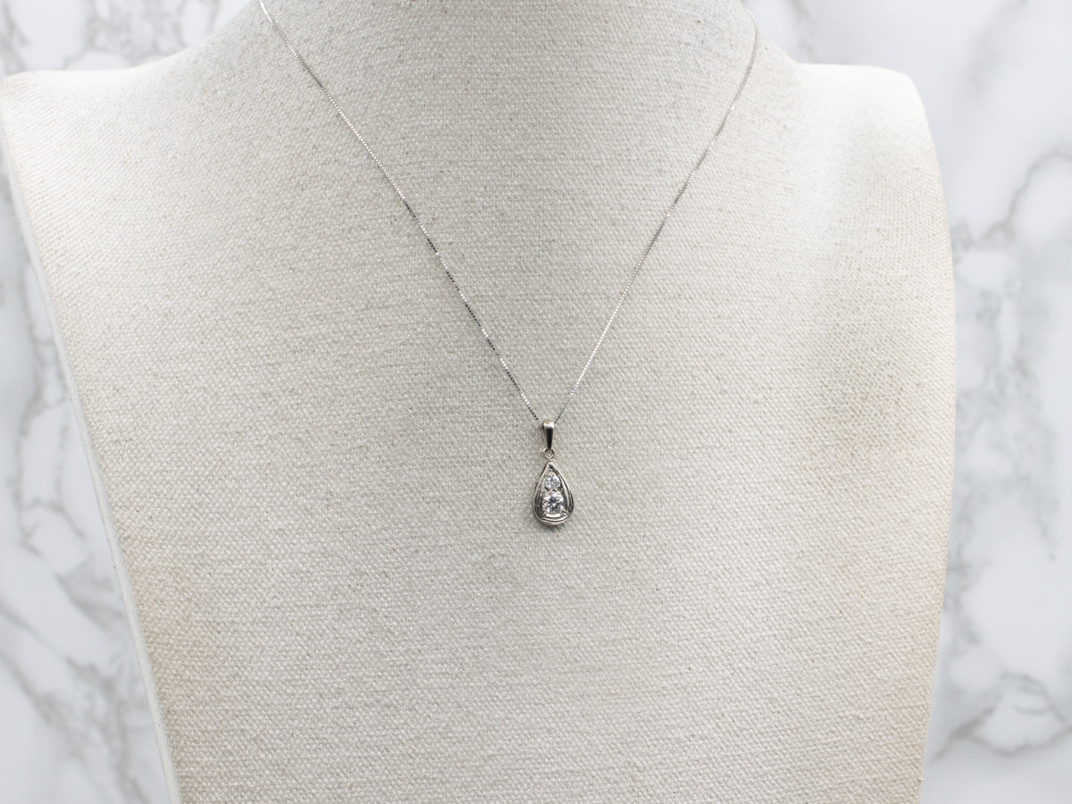 Double Diamond White Gold Teardrop Pendant