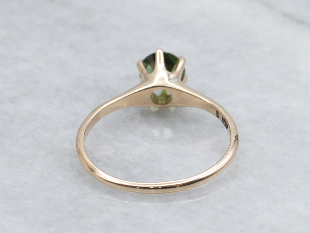 Round-Cut Green Tourmaline Yellow Gold Solitaire Ring