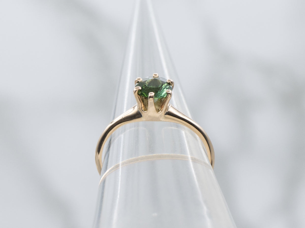 Round-Cut Green Tourmaline Yellow Gold Solitaire Ring