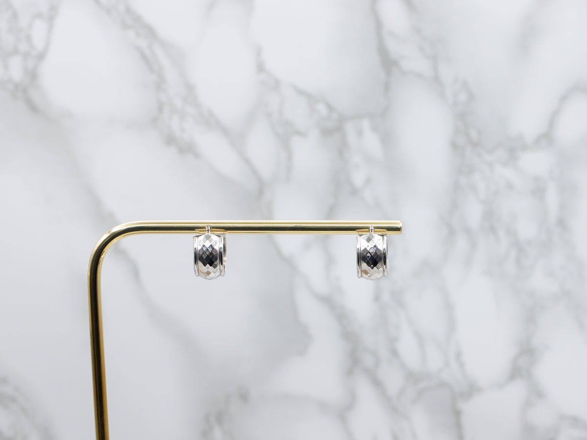 Wide Faceted White Gold Hoop Earrings