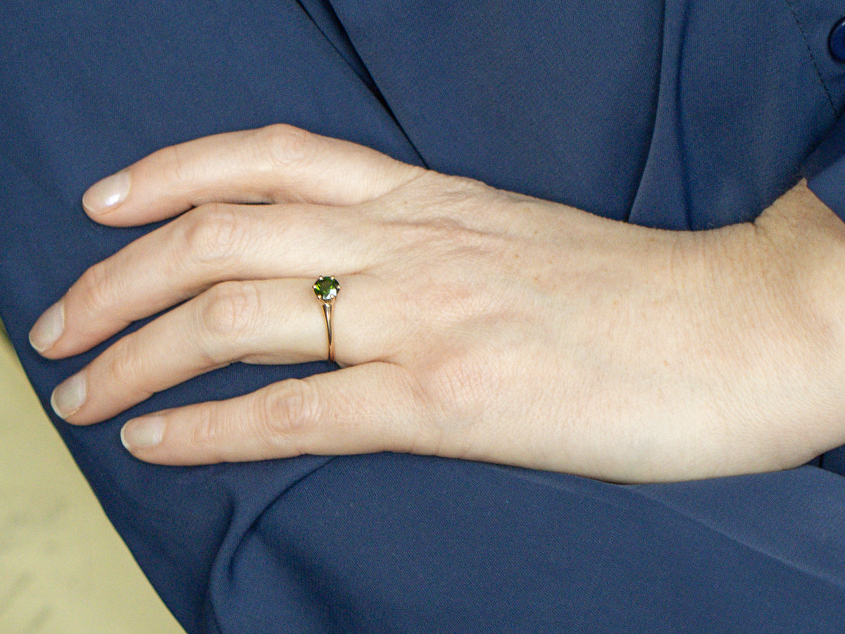 Round-Cut Green Tourmaline Yellow Gold Solitaire Ring
