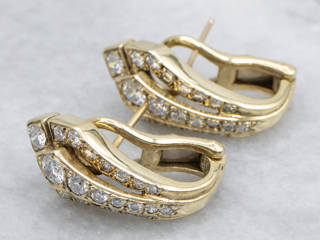 Designer Jose Hess Diamond Yellow Gold Drop Earrings