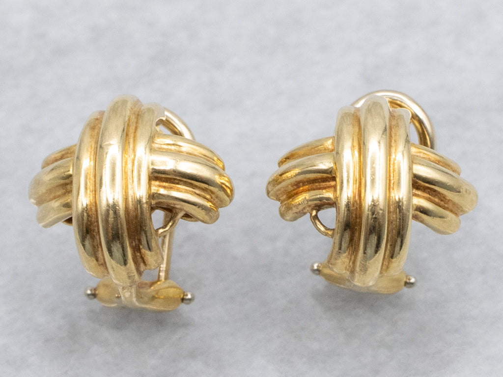 Tiffany & Co. Grooved Criss Cross 18-Karat Yellow Gold Stud Earrings