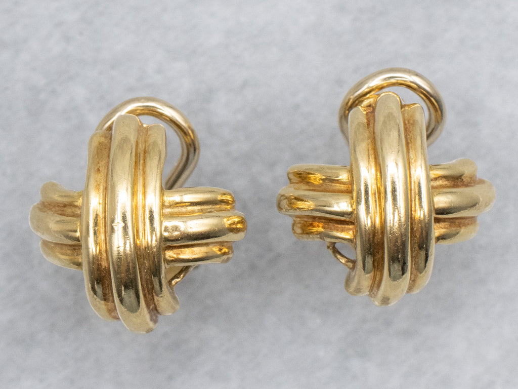 Tiffany & Co. Grooved Criss Cross 18-Karat Yellow Gold Stud Earrings