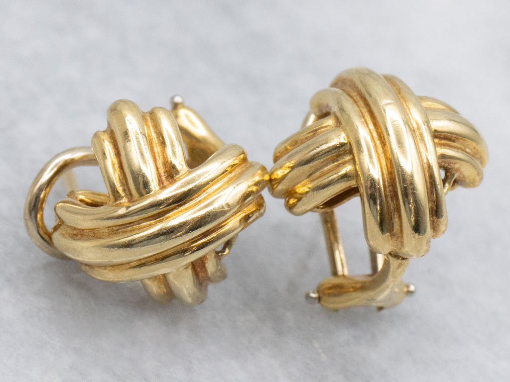 Tiffany & Co. Grooved Criss Cross 18-Karat Yellow Gold Stud Earrings