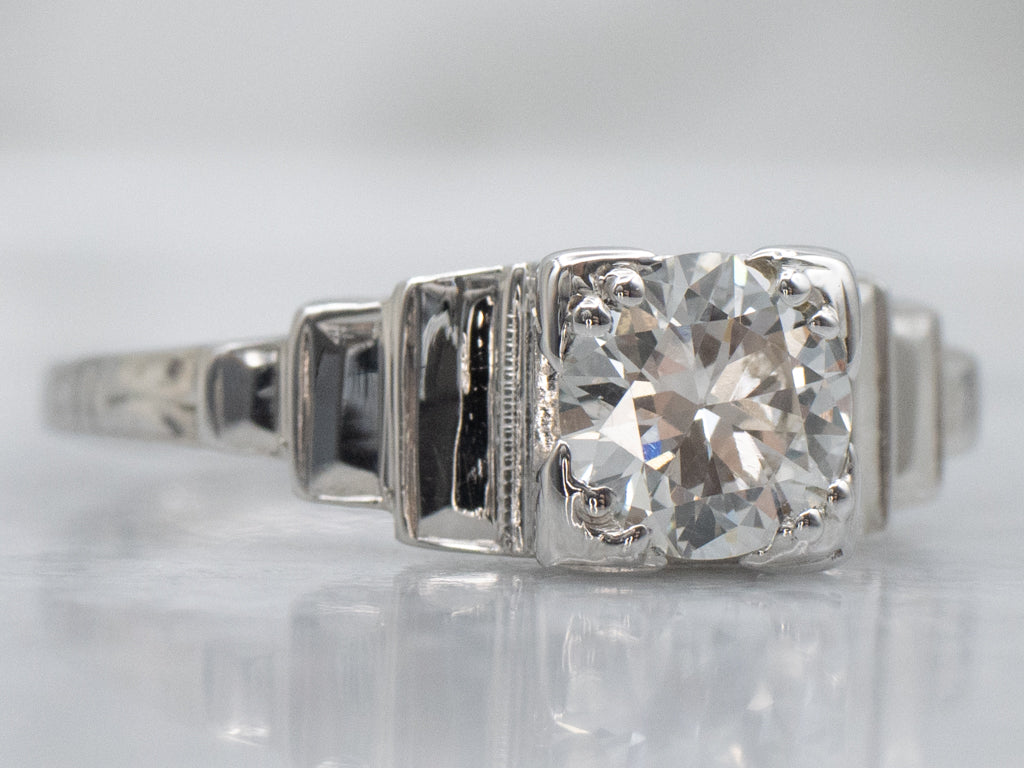 Art Deco European Cut Diamond Solitaire Engagement Ring