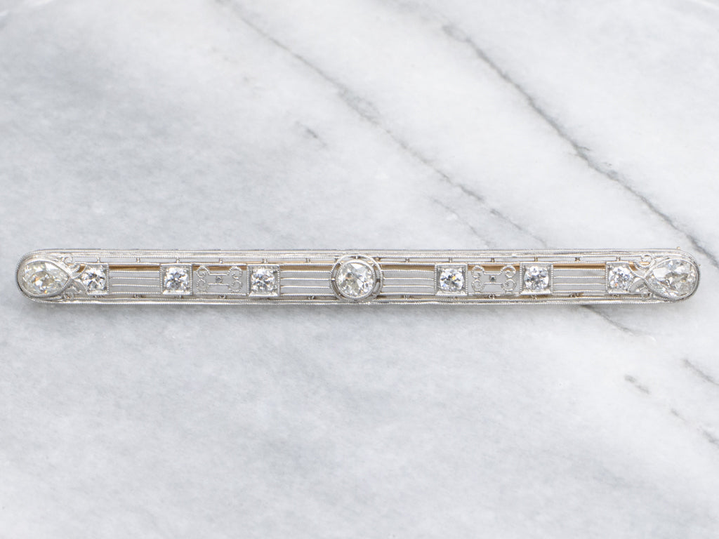 Antique J.E. Caldwell & Co. Old Mine Cut Diamond Platinum and Gold Bar Pin