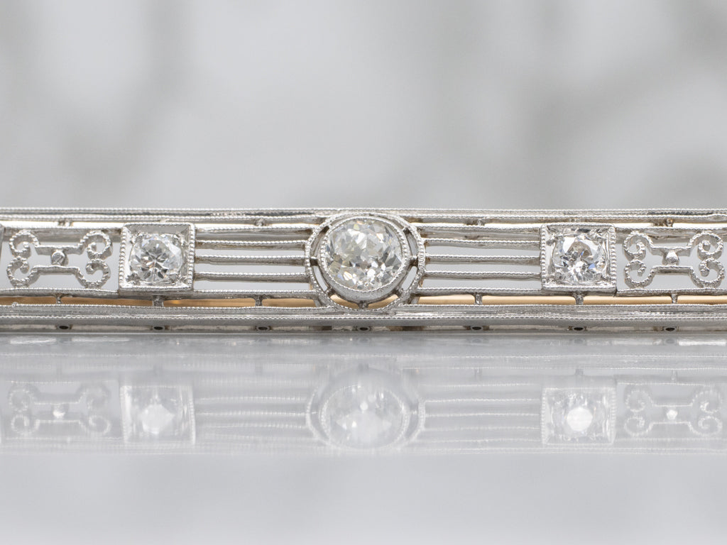 Antique J.E. Caldwell & Co. Old Mine Cut Diamond Platinum and Gold Bar Pin