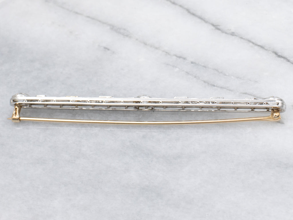 Antique J.E. Caldwell & Co. Old Mine Cut Diamond Platinum and Gold Bar Pin