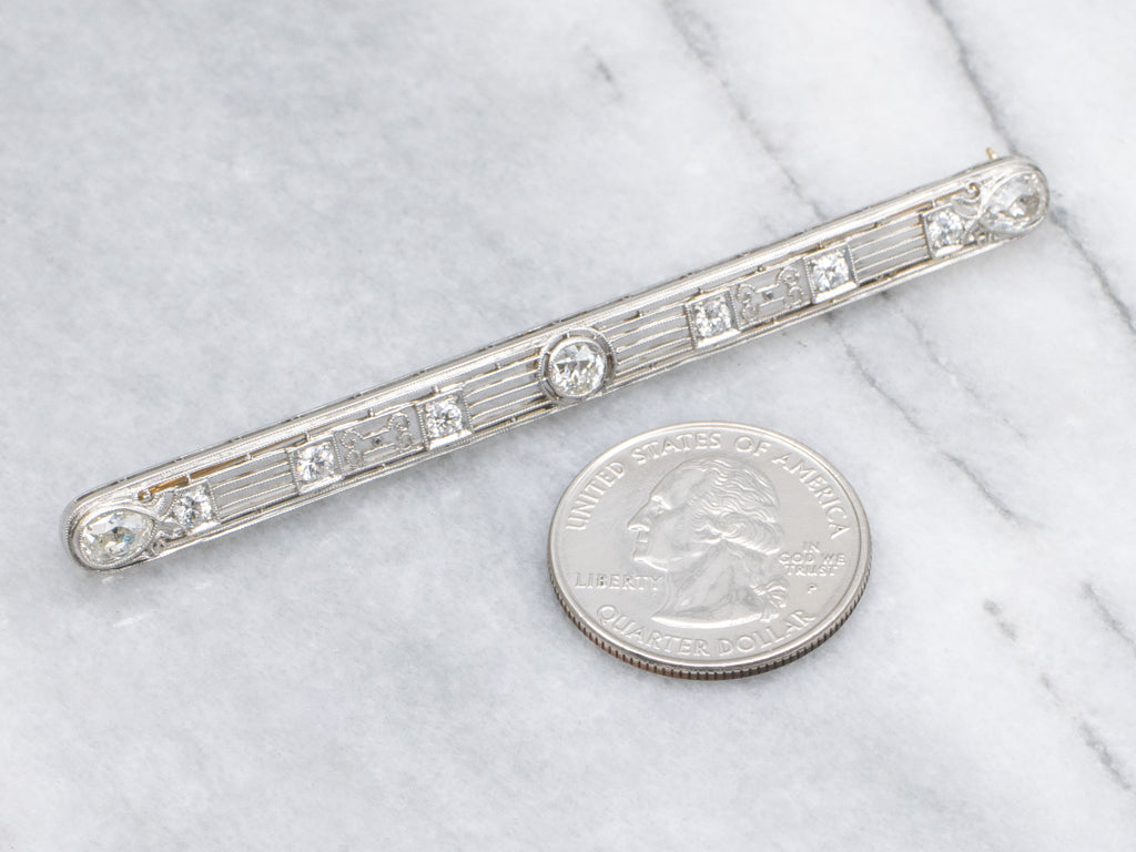 Antique J.E. Caldwell & Co. Old Mine Cut Diamond Platinum and Gold Bar Pin