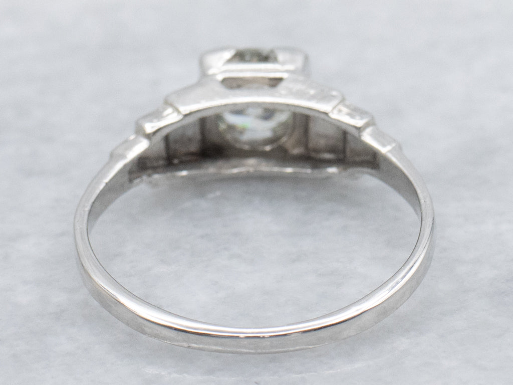 Art Deco European Cut Diamond Solitaire Engagement Ring