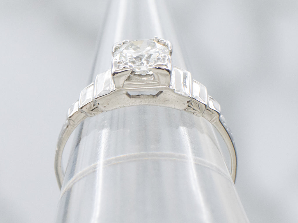 Art Deco European Cut Diamond Solitaire Engagement Ring