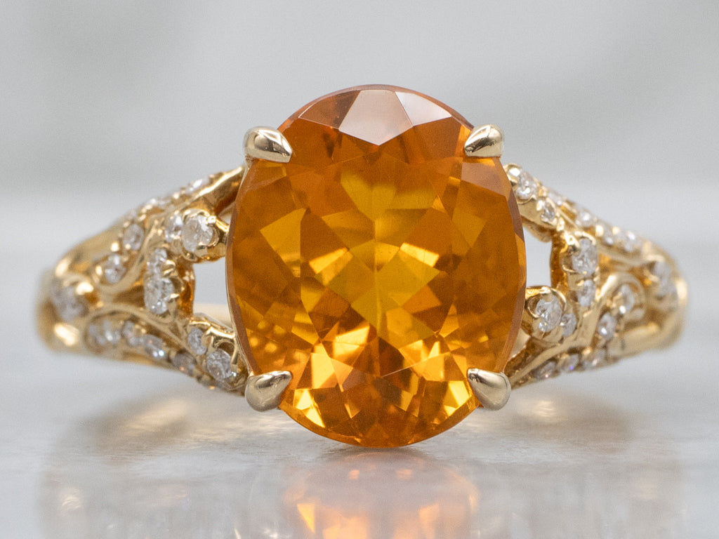 Bold Fire Opal and Diamond 18-Karat Gold Ring