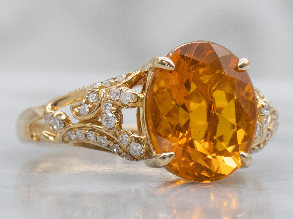 Bold Fire Opal and Diamond 18-Karat Gold Ring