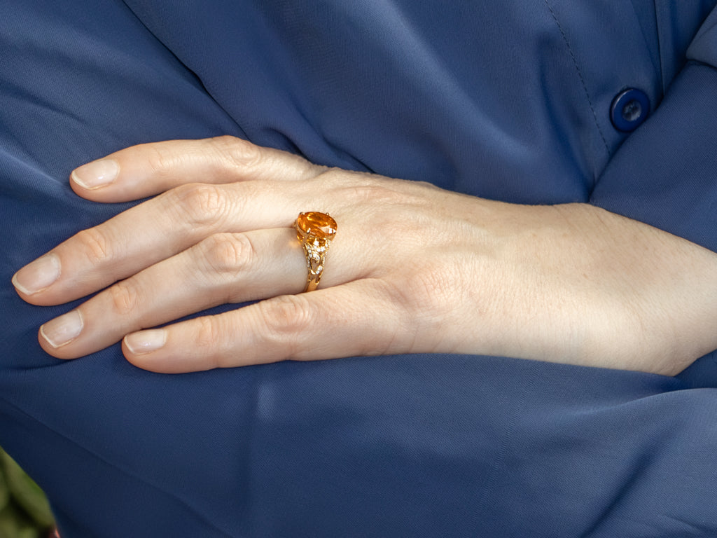 Bold Fire Opal and Diamond 18-Karat Gold Ring