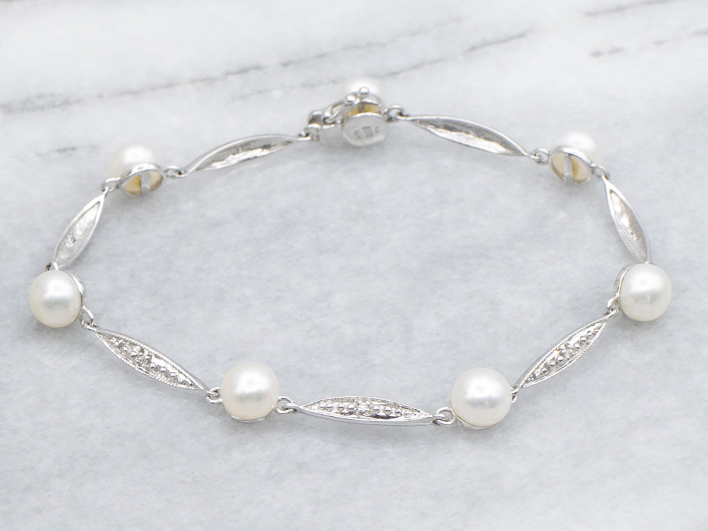 Pearl and Diamond Marquise-Link Bracelet