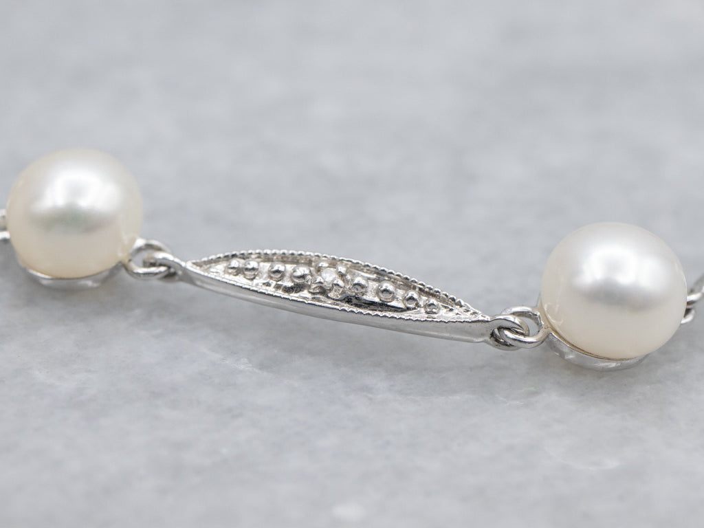 Pearl and Diamond Marquise-Link Bracelet