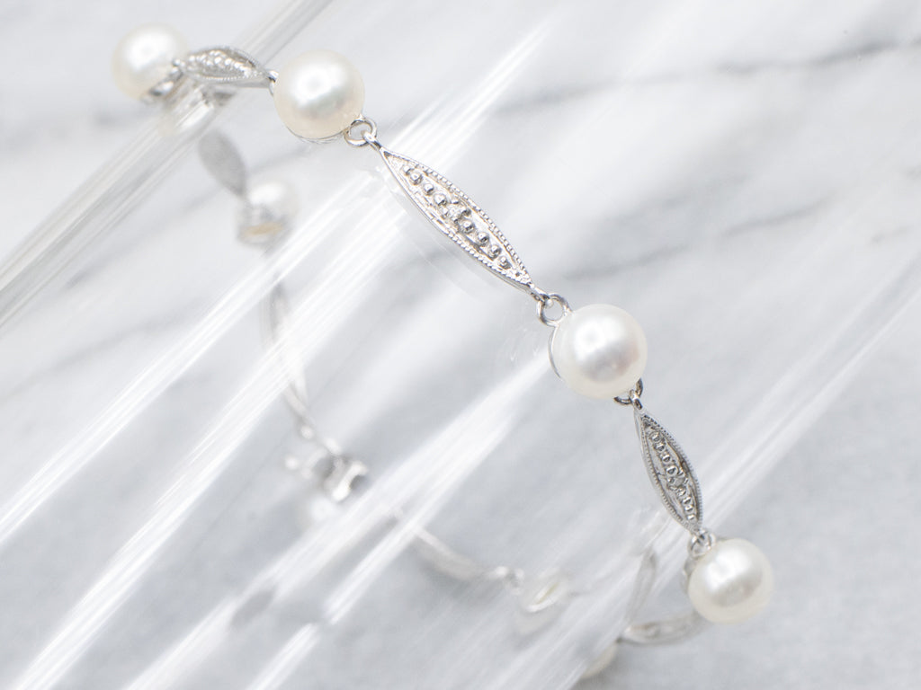 Pearl and Diamond Marquise-Link Bracelet