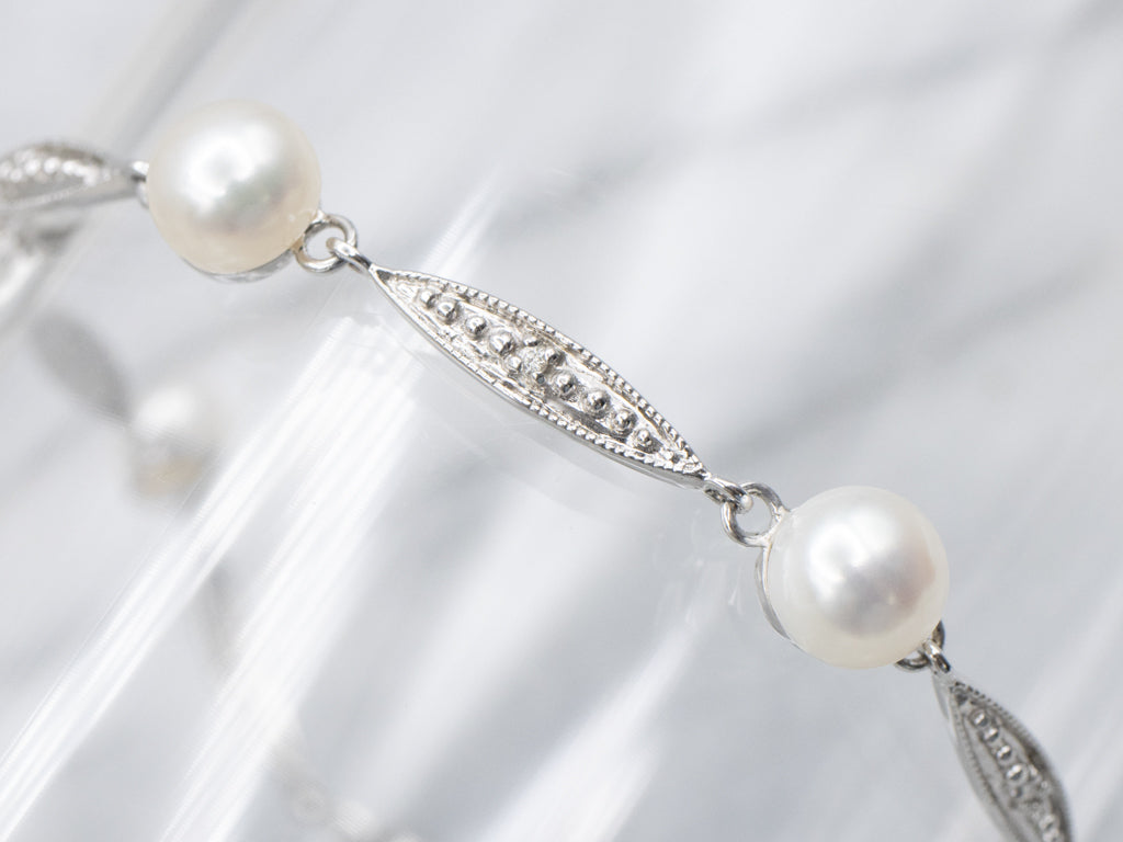 Pearl and Diamond Marquise-Link Bracelet