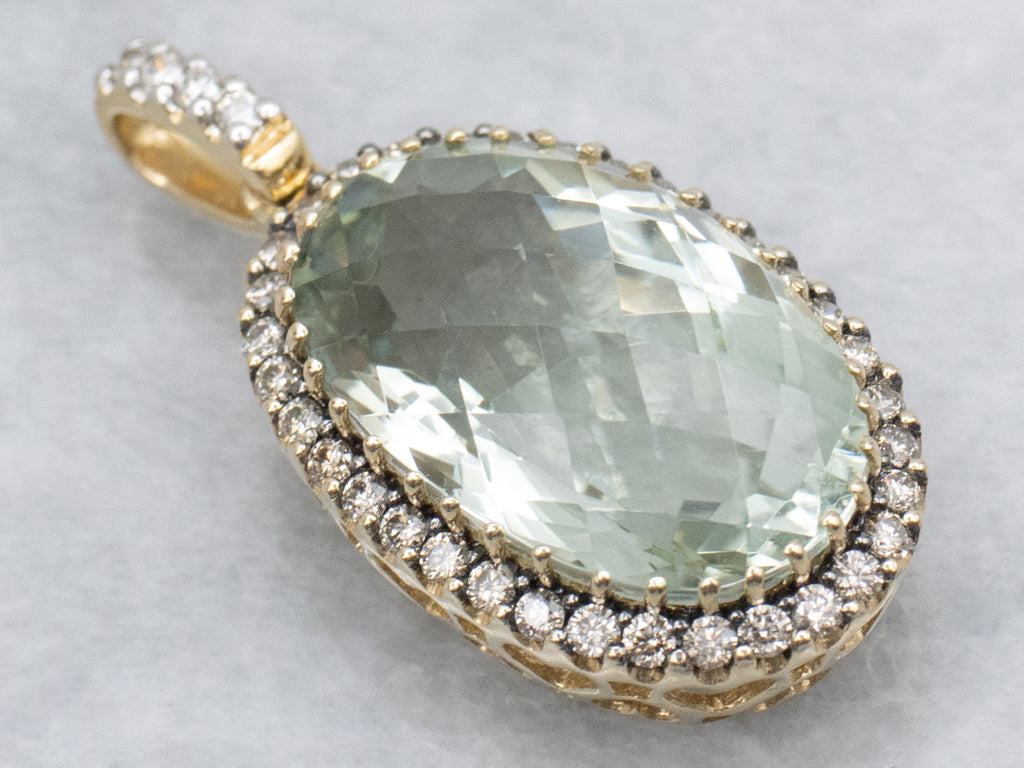 Faceted Prasiolite Quartz and Champagne Diamond Halo LeVian Pendant