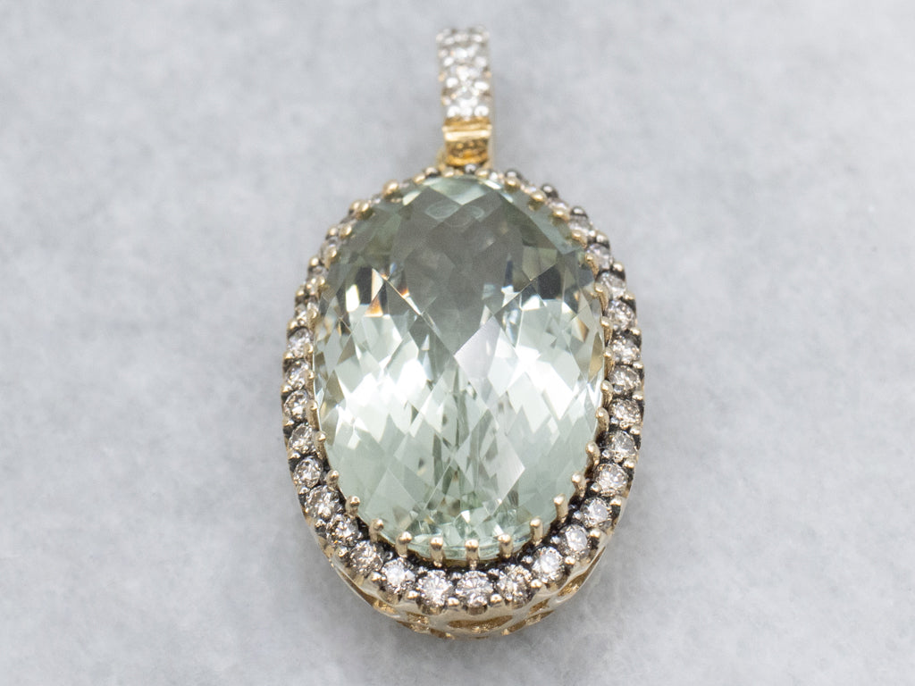 Faceted Prasiolite Quartz and Champagne Diamond Halo LeVian Pendant