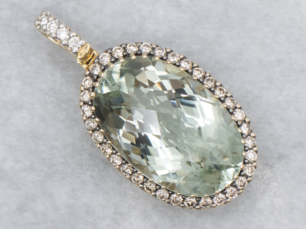 Faceted Prasiolite Quartz and Champagne Diamond Halo LeVian Pendant