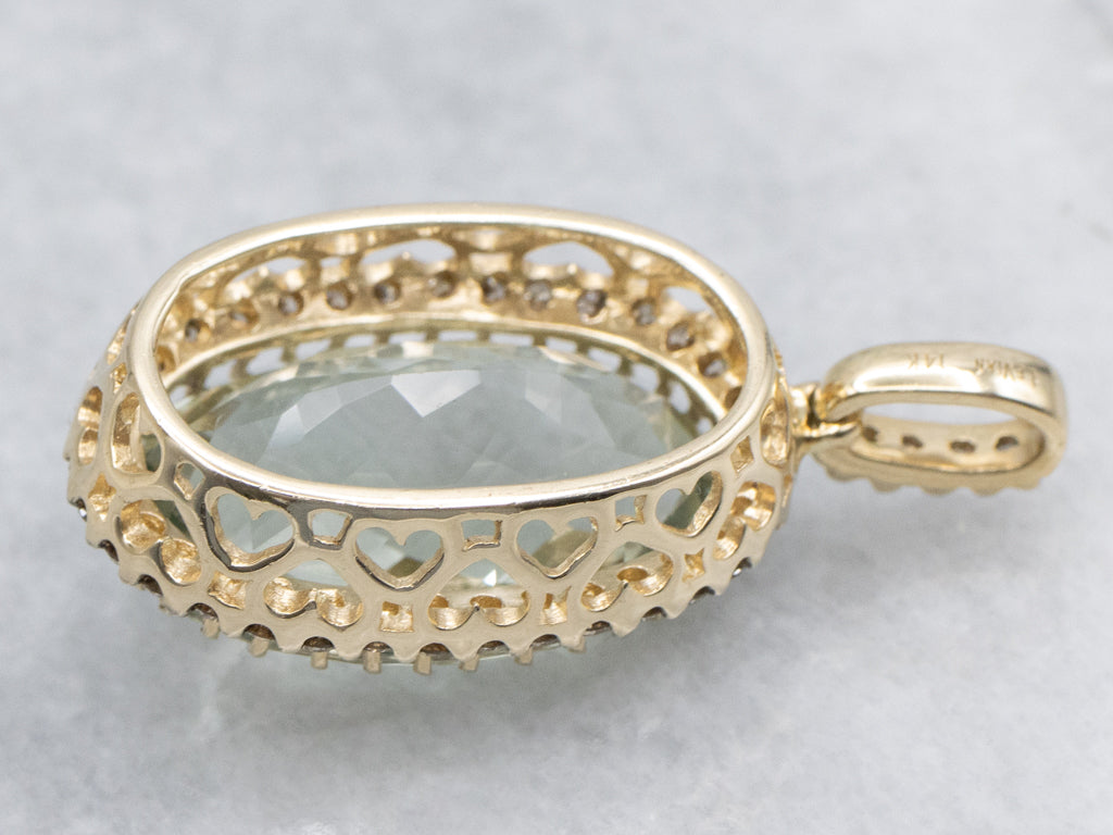Faceted Prasiolite Quartz and Champagne Diamond Halo LeVian Pendant
