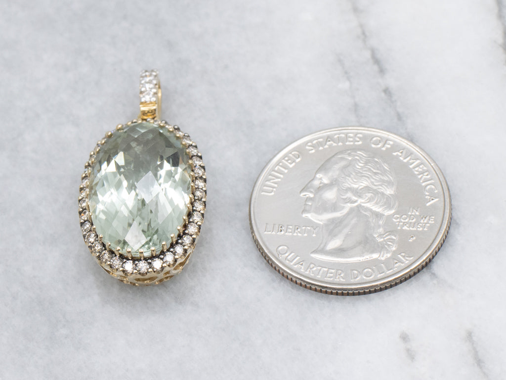 Faceted Prasiolite Quartz and Champagne Diamond Halo LeVian Pendant