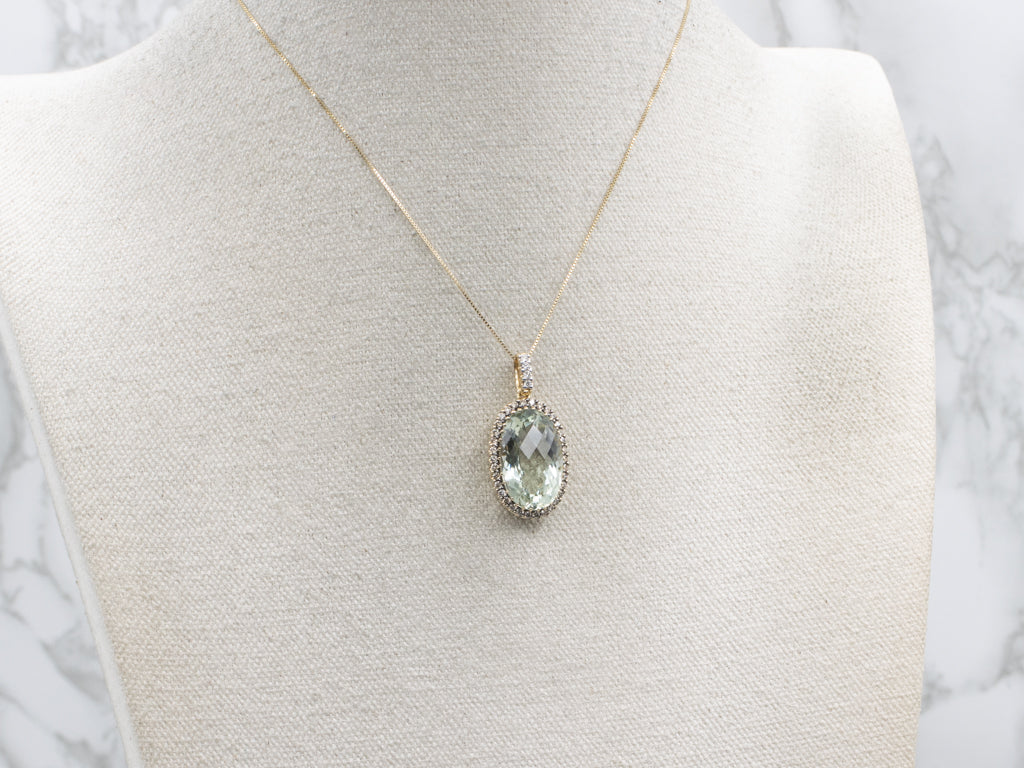 Faceted Prasiolite Quartz and Champagne Diamond Halo LeVian Pendant