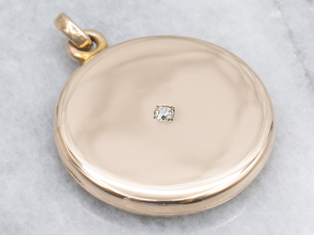 Antique Round Gold Locket with Diamond Center