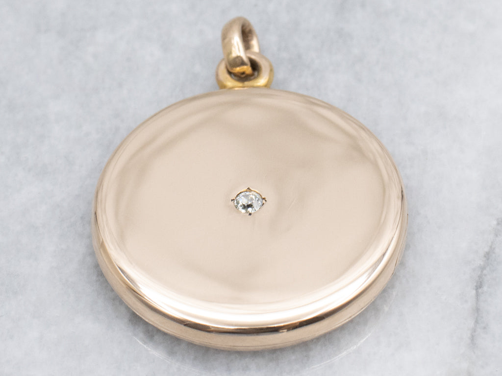 Antique Round Gold Locket with Diamond Center